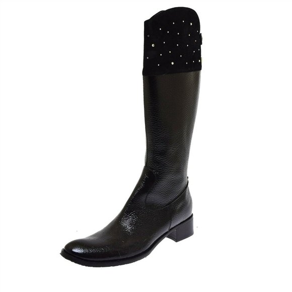 Fiorangelo Tall Black Patent Leather & Suede Boots 40EU/9.5 NEW Made in Italy - Picture 2 of 5